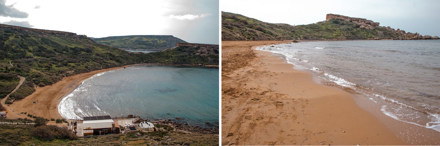 Maltas schöner Ghajn Tuffieha Strand mit rotem Sand