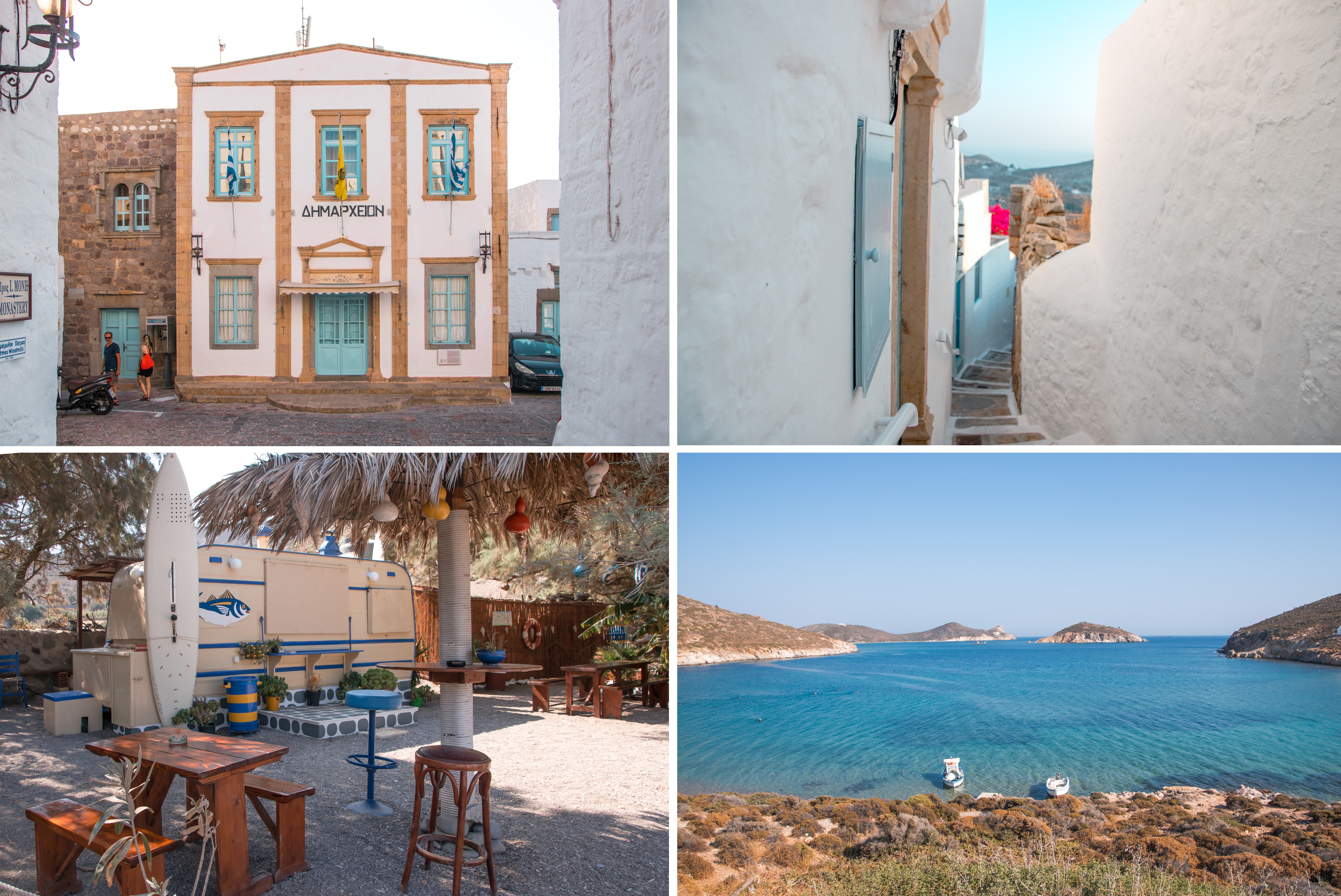 Inselhüpfen zur Insel Patmos - viel zu entdecken: Chora, alte Häuser, enge Gassen, Strandcantina, herrliches blaues Meer