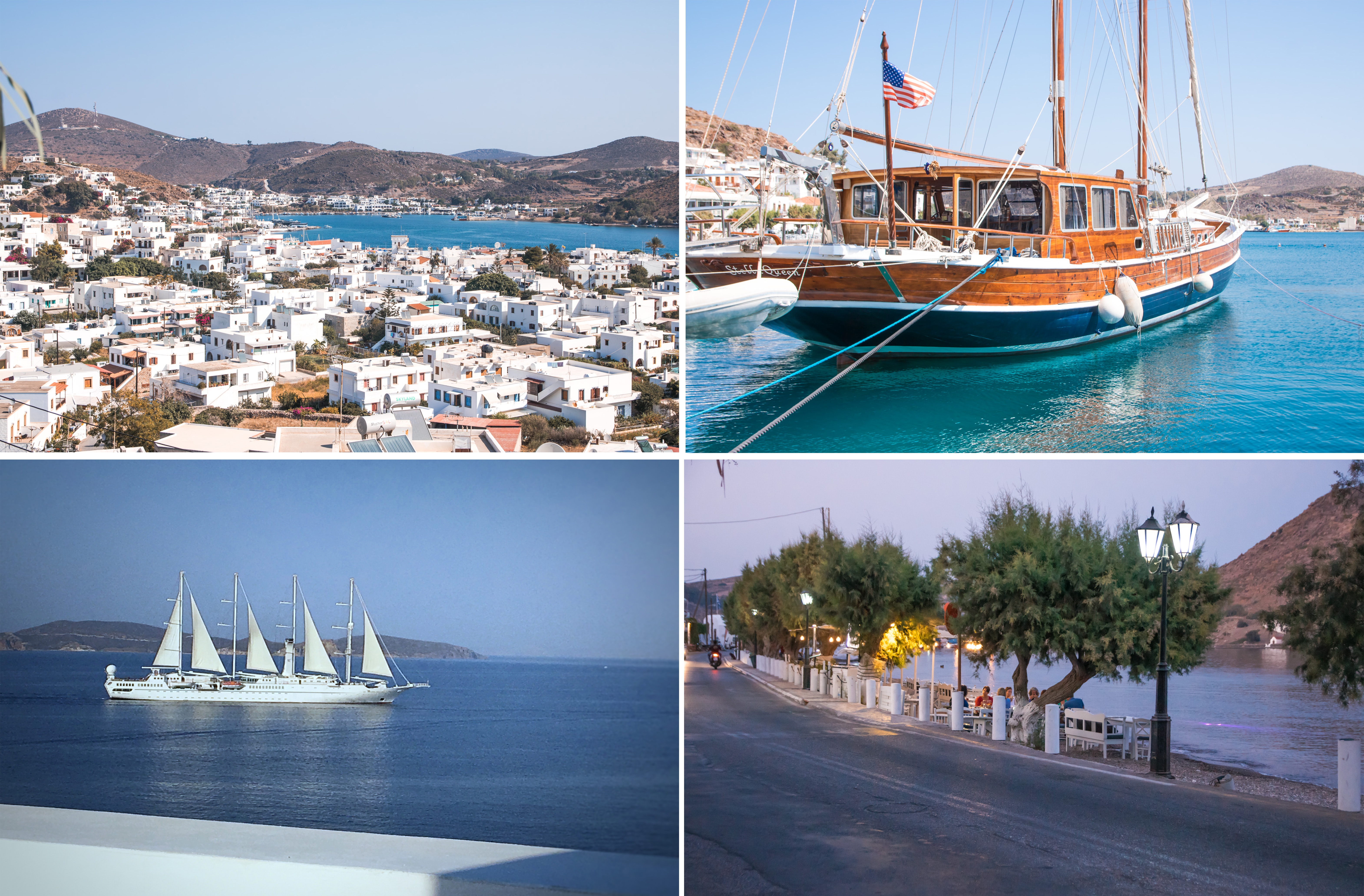 Patmos Stadt, Hafen und Segelboot