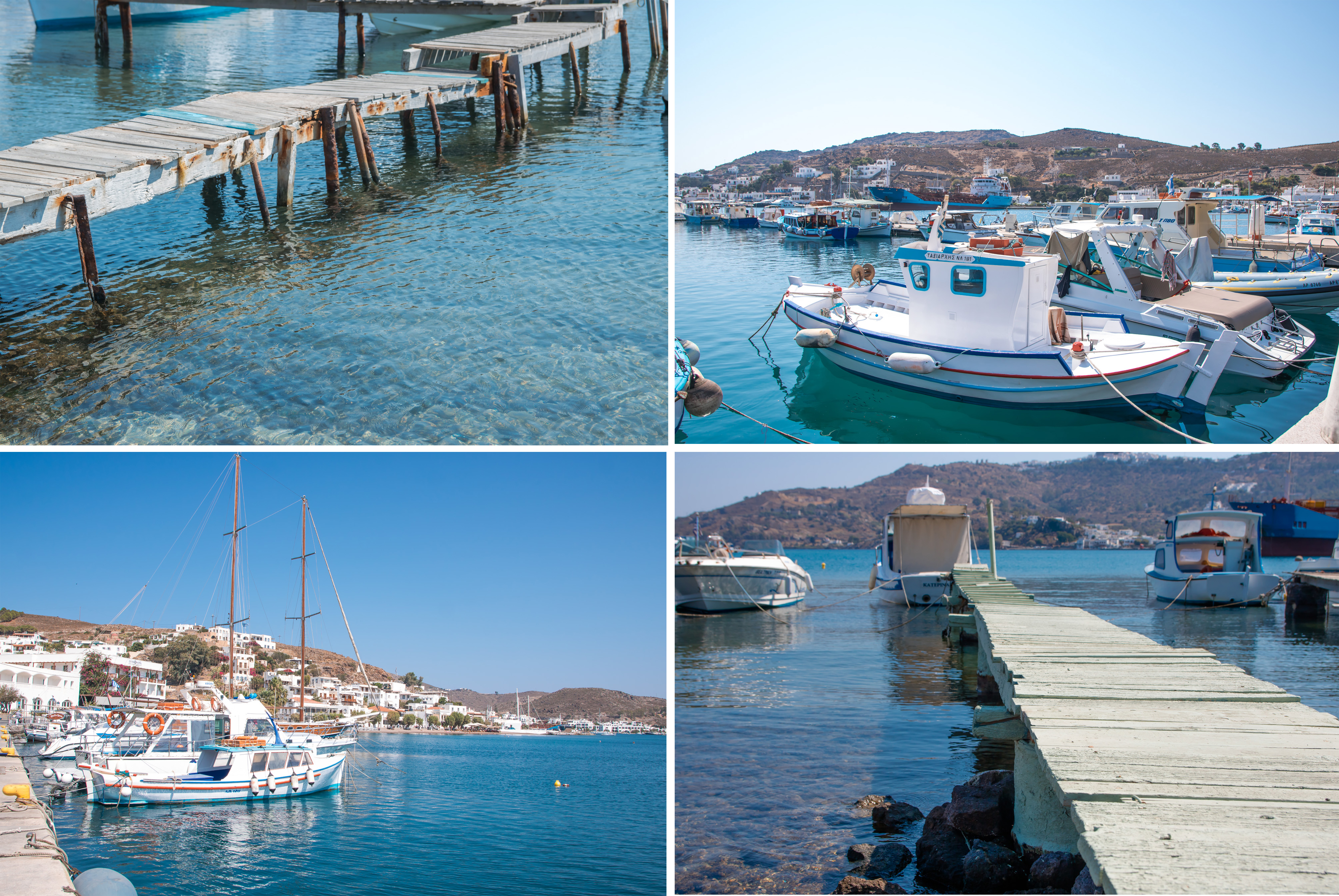 Patmos Hafen Boote und Stege wunderschöne Stimmung am Meer