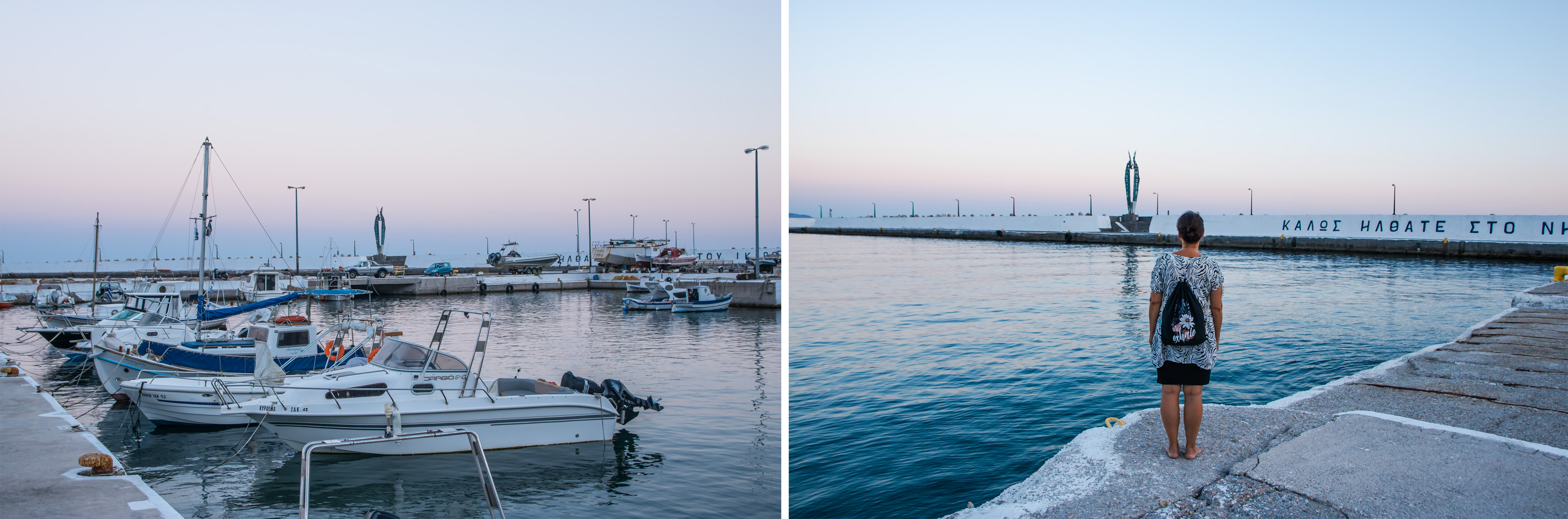 Hafen von Ikaria mit Ikarusflügeln und Booten