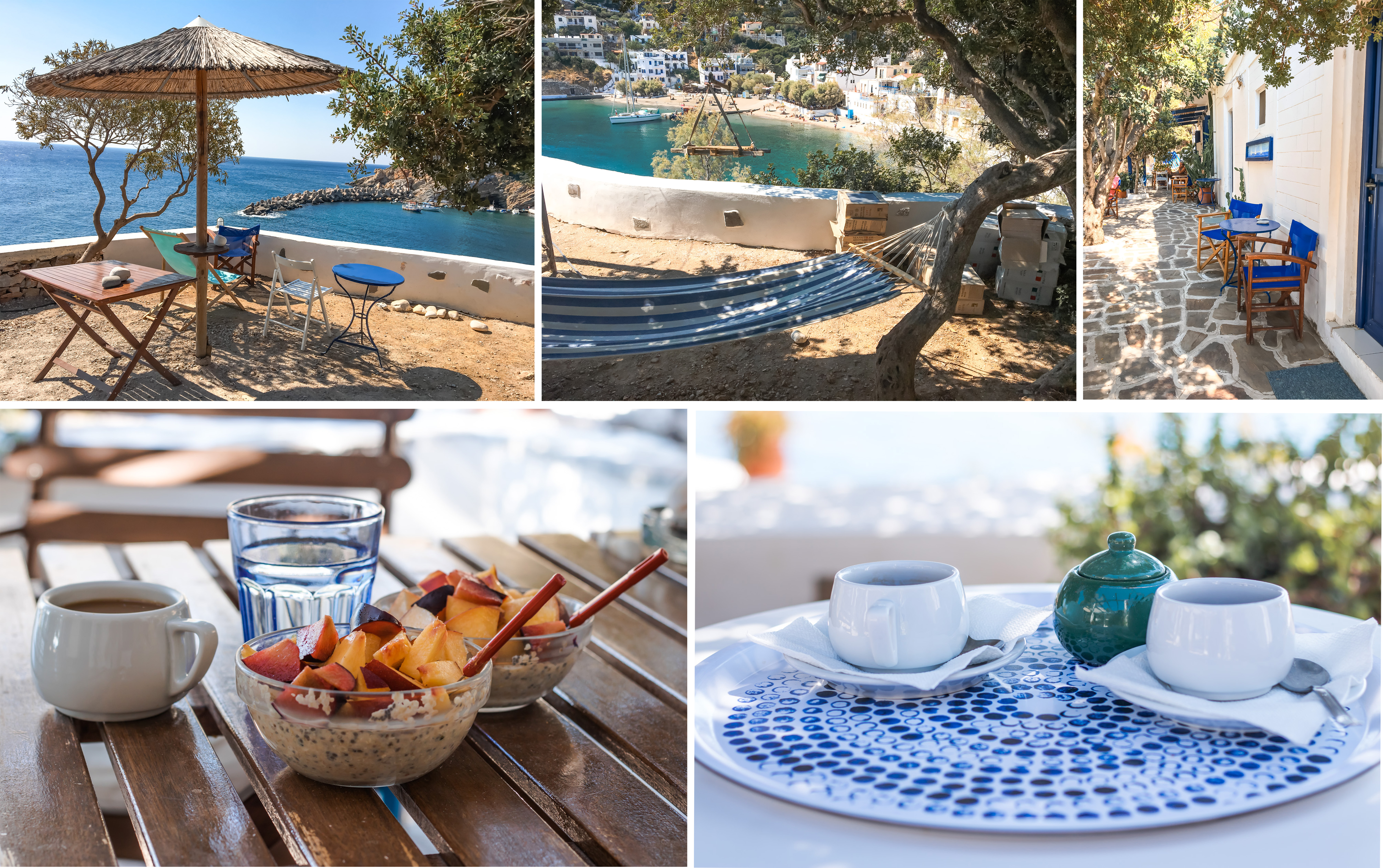 Ikaria, Agriolykos Pension - Frühstück im Garten mit herrlichem Ausblick auf Therma