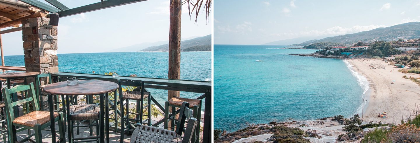 Armenistis Mythos Bar mit Blick auf Livadi  Strand in Ikaria