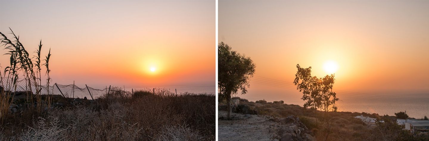 Der Sonnenuntergang auf Thirassia ist mindestens genau so wunderschön wie auf der Ins3l Santorini. Auf Thirassia kannst du ihn alleine mit einem Glas Wein genießen - in Santorini mit tausenden Touristen - it's your choice .